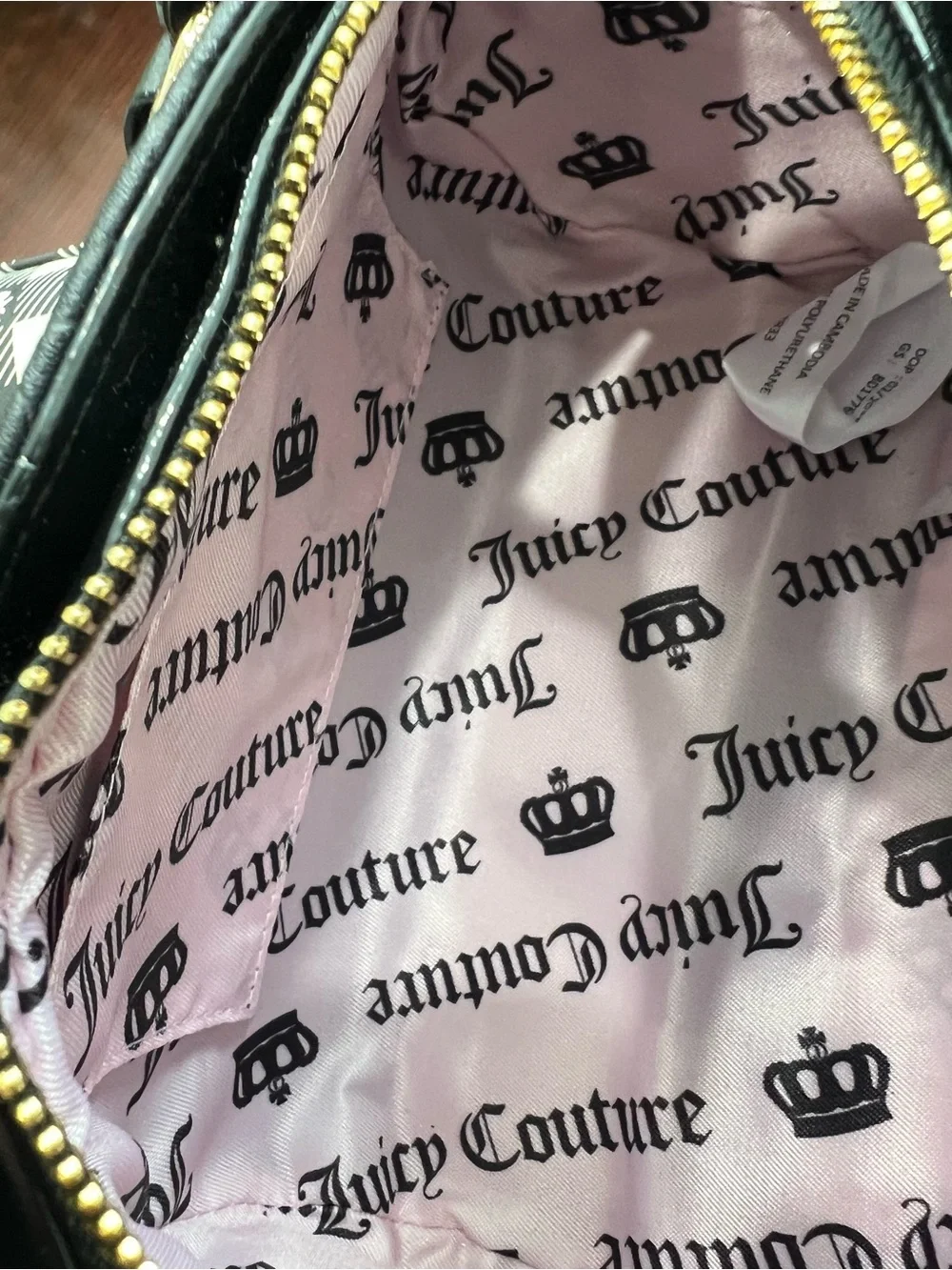 Juicy Couture Black Embossed Logo Satchel with Gold-Tone Accents